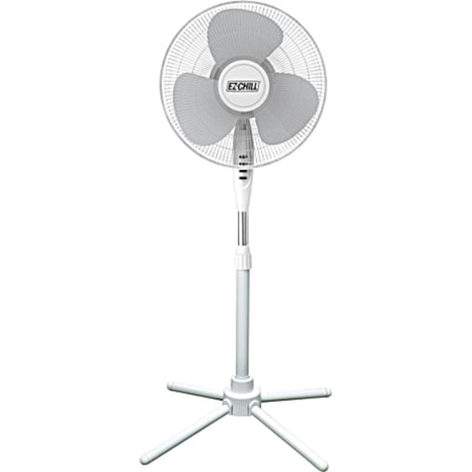 EZ Chill 16 In White Oscillating Pedestal Fan With Folding Base