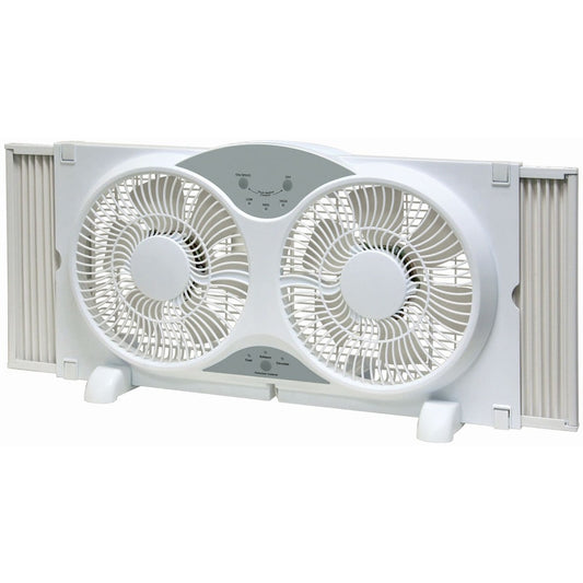 EZ Chill 9 In White Deluxe Reversible Twin Window Fan With Remote 01283