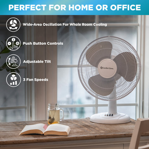 EZ CHILL 01315-01301 16" 3-SPEED OSCILLATING TABLE FAN WITH ADJUSTABLE TILT