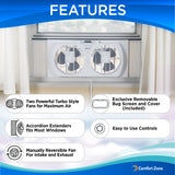 EZ Chill 01282 9" 2-SPEED TWIN WINDOW FAN WITH MANUAL REVERSIBLE AIRFLOW CONTROL