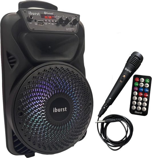 Iburst 8" inch Portable Bluetooth PA Speaker System Rechargeable Outdoor Subwoofer, Microphone in, Party Lights, USB, Radio, Microphone + Remote Stereo Loud Sound (IB55)