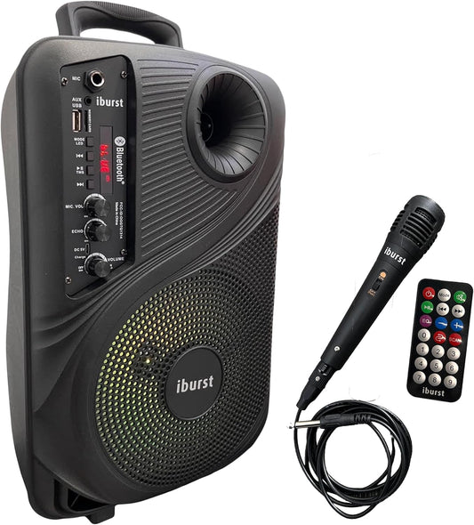 Iburst 8" inch Portable Bluetooth PA Speaker System Rechargeable Outdoor Subwoofer, Microphone in, Party Lights, USB, Radio, Microphone + Remote Stereo Loud Sound (IB66)