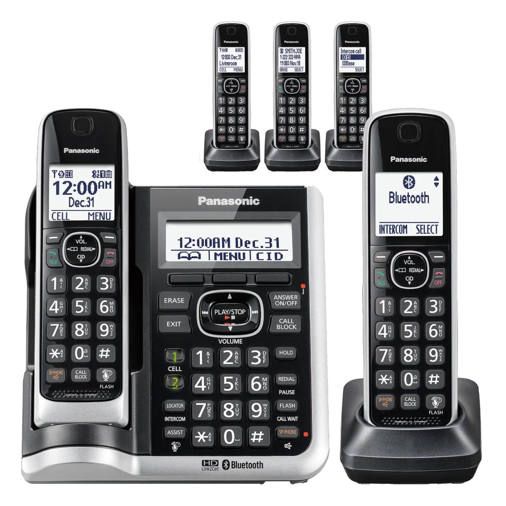 Panasonic KX-TGF675S Link2Cell Bluetooth Cordless Phone System with HD Audio, Voice Assistant, Smart Call Block and Answering Machine, Expandable Cordless System - 5 Handsets