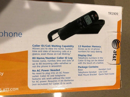 AT&T TR1909 Trimline Telephone with Call Waiting Caller ID Black