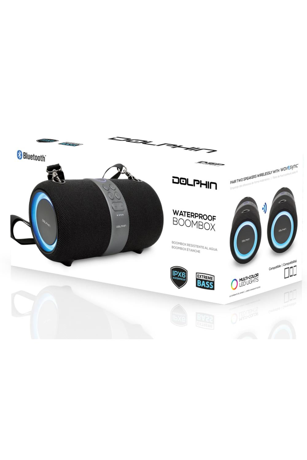 Dolphin  LX-60 Portable Bluetooth Speaker with Multicolor LED Lights & Carrying Strap, IPX6 Waterproof, USB Drive, Mp3 Player