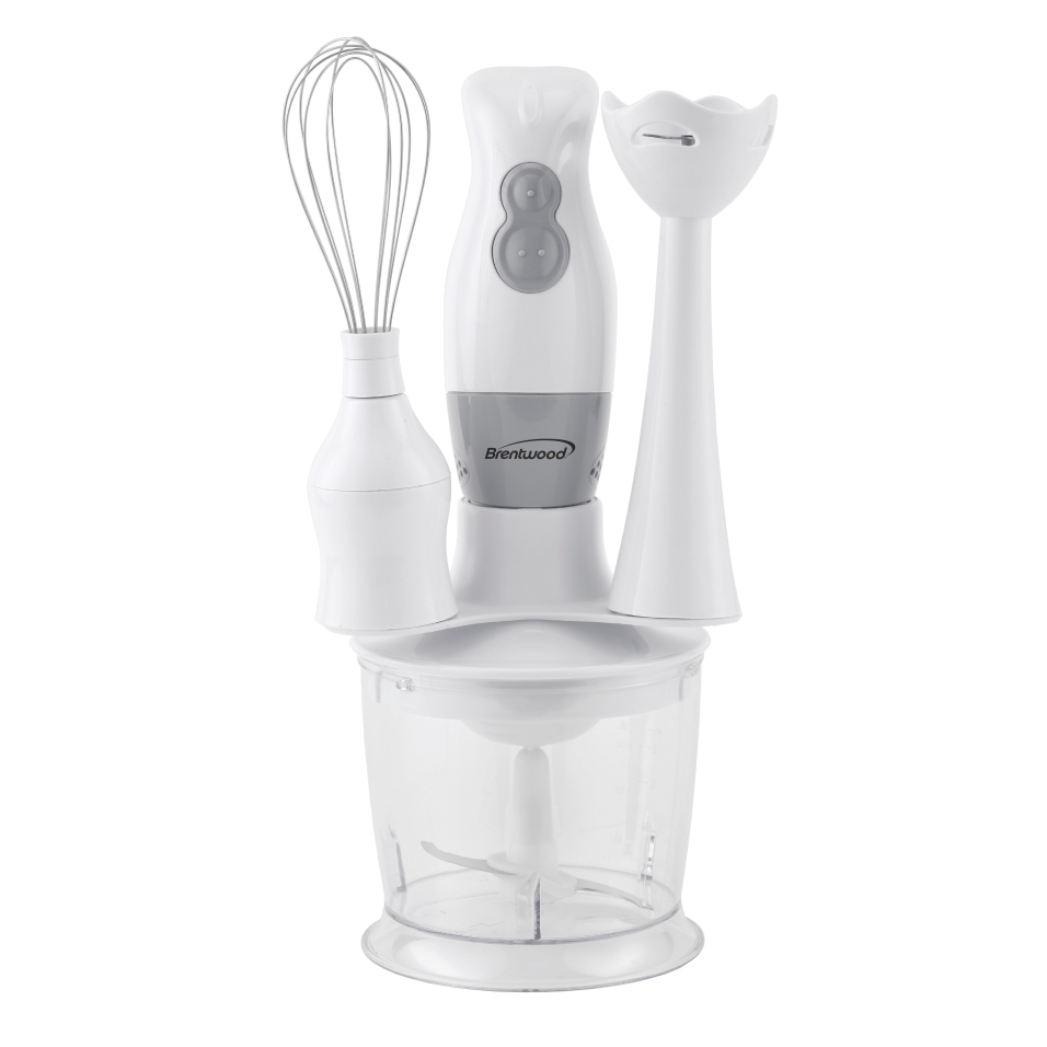 Brentwood 200 Watt Hand Blender & Food Processor With Ballon Whisk (White)