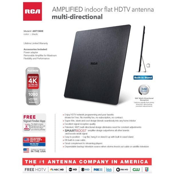 RCA ANT1560E Amplified Indoor HDTV Antenna - Black