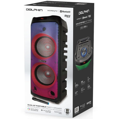 Dolphin Dual 12-inch Portable Speaker with Fire Light & Two Wireless Mic.  SPF1212R