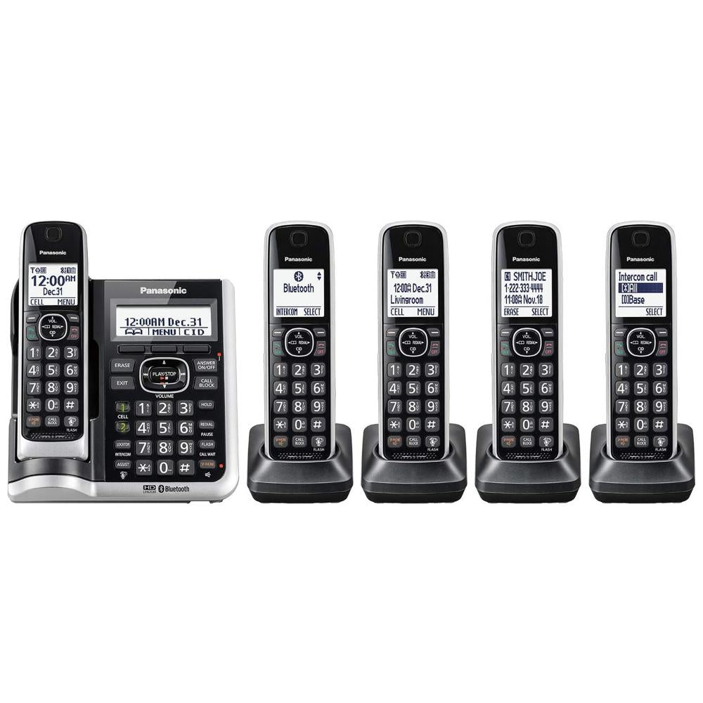 Panasonic KX-TGF675S Link2Cell Bluetooth Cordless Phone System with HD Audio, Voice Assistant, Smart Call Block and Answering Machine, Expandable Cordless System - 5 Handsets