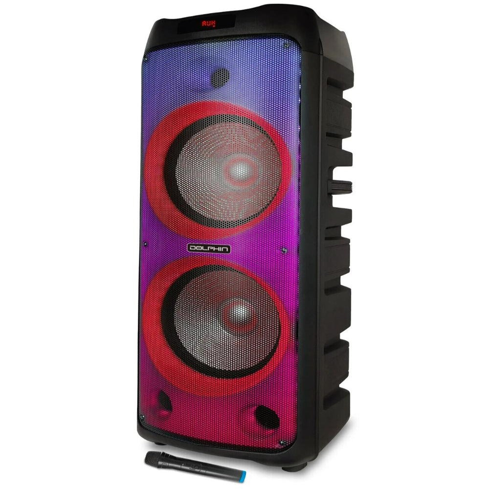 Dolphin Dual 12-inch Portable Speaker with Fire Light & Two Wireless Mic.  SPF1212R