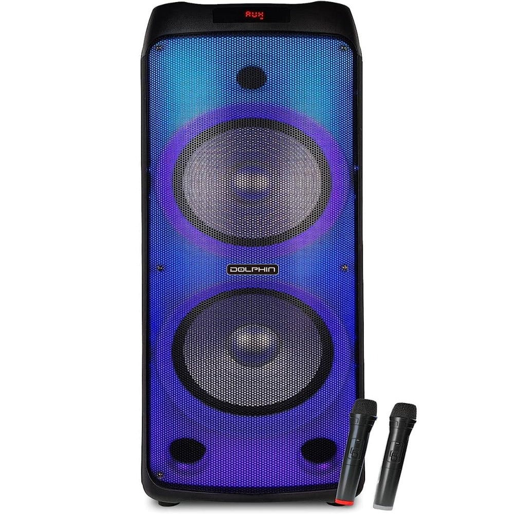 Dolphin Dual 12-inch Portable Speaker with Fire Light & Two Wireless Mic.  SPF1212R