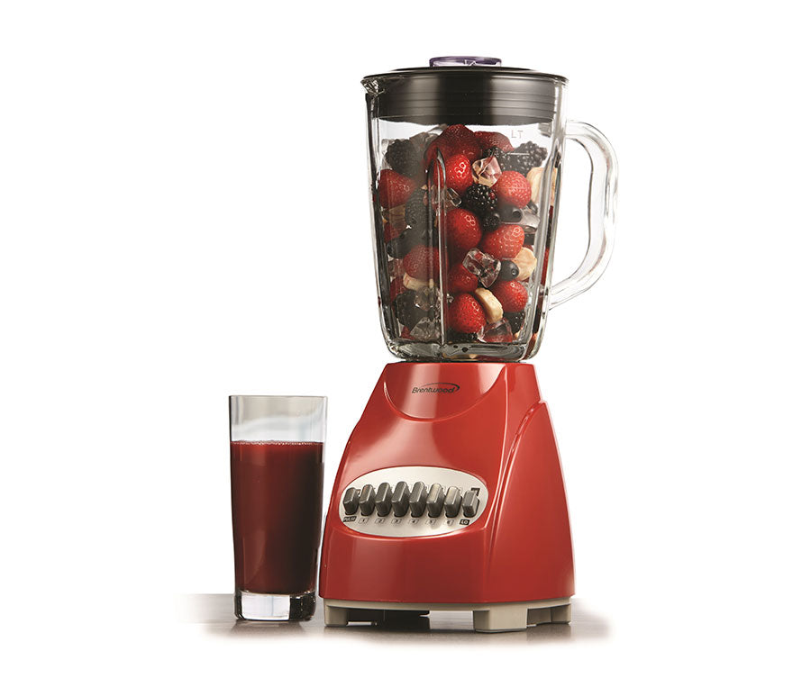 Brentwood JB-920 12-Speed + Pulse Blender with Glass Jar, Black  RED WHITE