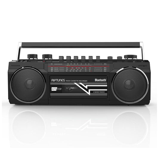 Riptunes RACR-400Retro AM/FM/SW Radio + Cassette Boombox with Bluetooth and USB/SDHC Playback