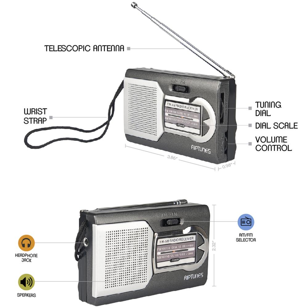 Riptunes RAFP-110  AM/FM Pocket Radio with Speaker and Headphone Jack