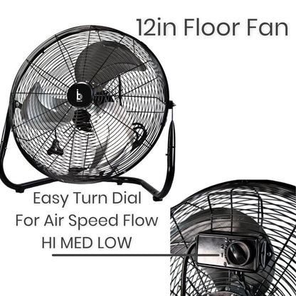 EZ Chill 01309 12" 3-SPEED HIGH-VELOCITY FLOOR FAN IN BLACK