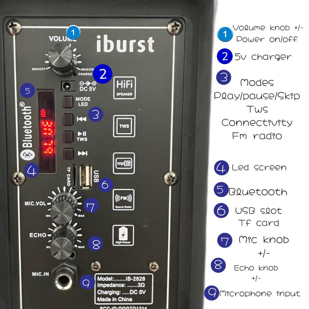 iburst ib-2828 2x8" 4600W Portable Bluetooth Speaker Sub woofer Heavy Bass Sound System Party