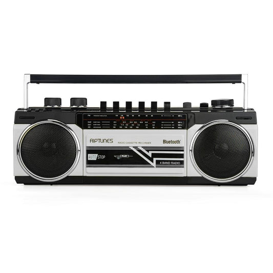 Riptunes RACR-400Retro AM/FM/SW Radio + Cassette Boombox with Bluetooth and USB/SDHC Playback