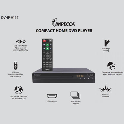 IMPECCA Compact Home DVD Player with HDMI and USB Playback